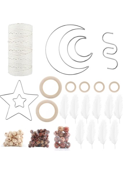 Resim Stili Olarak Makrome Kordon Doğal Pamuk Halat El Örgü Goblen Malzeme Kiti Metal Halkalı Dıy Dreamcatcher Iplik Ev Süslemeleri (Yurt Dışından)