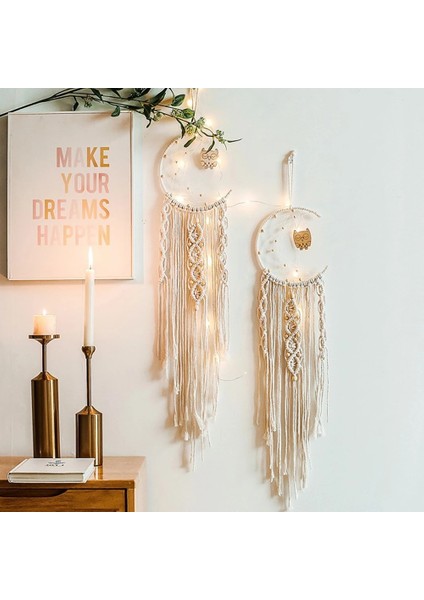 Resim Stili Olarak Makrome Kordon Doğal Pamuk Halat El Örgü Goblen Malzeme Kiti Metal Halkalı Dıy Dreamcatcher Iplik Ev Süslemeleri (Yurt Dışından)
