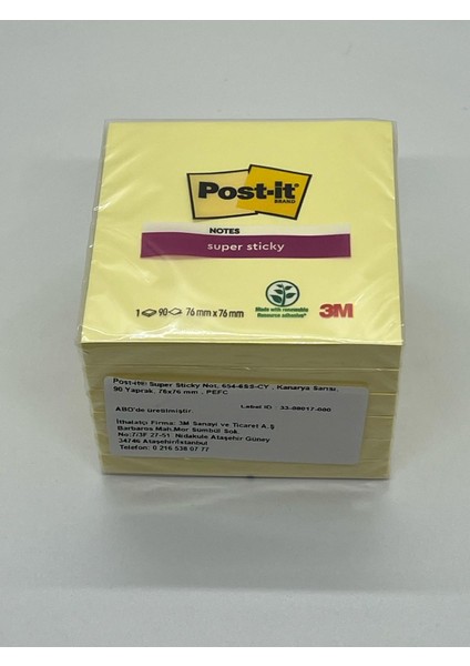 3m Post-It Super Sticky Not Kanarya Sarısı 90 Yaprak 76*76MM  6 Paket