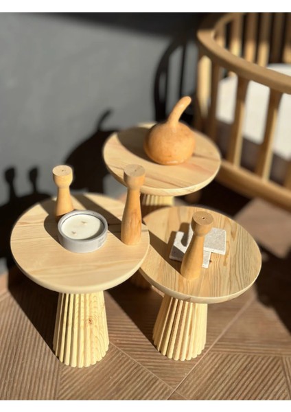 Wood Wooden Mantar Sehpa 3'lü Set Üçlü Set modelleri