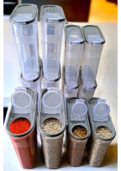 12 Adet Erzak Bakliyat Saklama Kabı ( 6 ve 3,5 Litre ) Kiler Box 12 'li Set Lüks Şık Kutu Soft Gri fiyatları