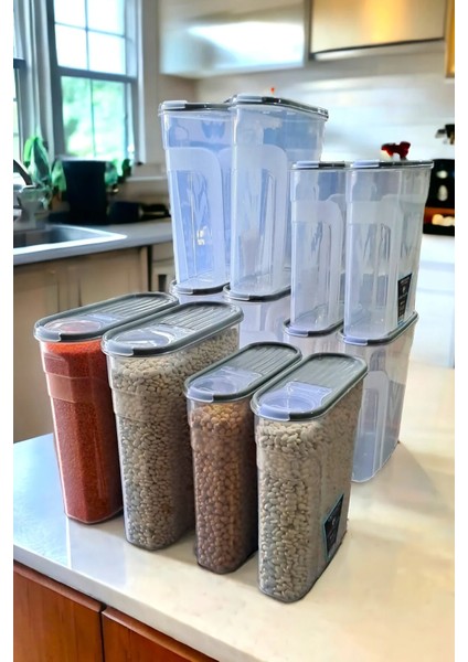 12 Adet Erzak Bakliyat Saklama Kabı ( 6 ve 3,5 Litre ) Kiler Box 12 'li Set Lüks Şık Kutu Soft Gri indirimleri