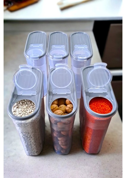 Erzak Bakliyat Saklama Kabı ( 6 Litre ) Kiler Box 6 'lı Set Lüks Şık Kutu Toplam Soft Gri 12 Prç fiyatları