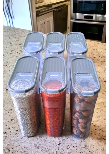 Erzak Bakliyat Saklama Kabı ( 6 Litre ) Kiler Box 6 'lı Set Lüks Şık Kutu Toplam Soft Gri 12 Prç fırsatları