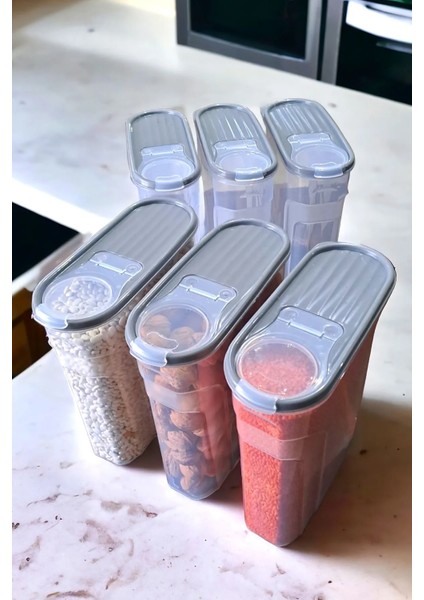 Erzak Bakliyat Saklama Kabı ( 6 Litre ) Kiler Box 6 'lı Set Lüks Şık Kutu Toplam Soft Gri 12 Prç indirimleri