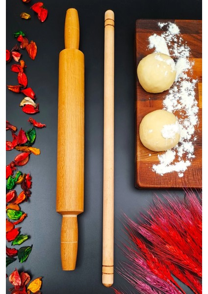 Ağaç Gürgen Merdane Oklava Seti Doğal Ahşap Gözleme Baklava 2 Li Hamur Seti Annelere Özel