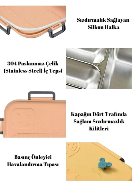 Medy Store Cheese And Mouse Stainless Steel Lunch Box–2 Bölmeli Paslanmaz Çelik Tepsili Beslenme Kutusu-1200 ml