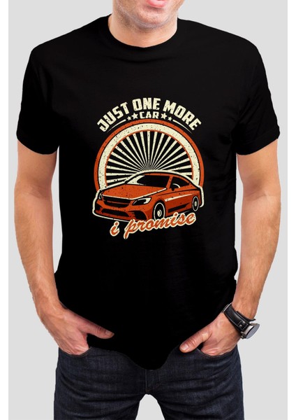 Araba Baskılı Siyah Unisex Tişört