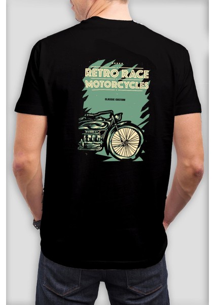 Retro Race Motorcycles Baskılı Siyah Unisex Tişört fiyatları