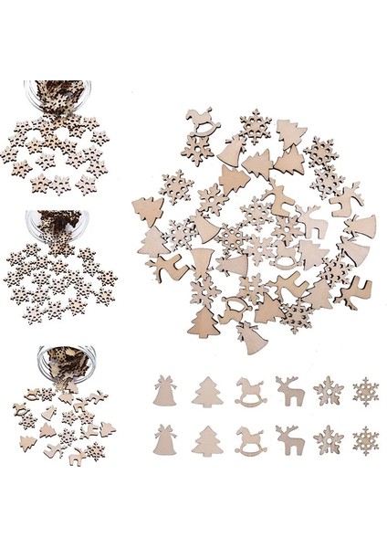 Gri Tarzı Adet Mini Ahşap Dekorasyon Kar Taneleri Noel Ağacı Çan Dıy Masa Konfeti Noel Asılı Süsler (Yurt Dışından)