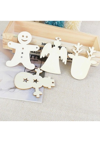 Çanlar 8 cm Stili Bitmemiş Ahşap Noel Ağacı Süsler Delikli Melek Geyik Topu Bebek Kardan Adam Noel Ağacı Etiketi Asılı Süslemeleri (Yurt Dışından)