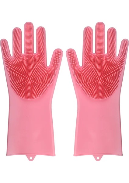 Pembe Tarzı Bulaşık Yıkama Temizlik Eldiveni Silikon Kauçuk Sünger Eldiven Ev Scrubber Mutfak Temiz Araçları Mutfak (Yurt Dışından)