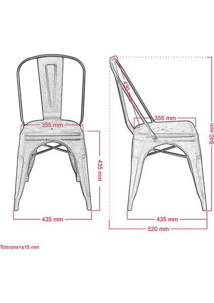 Tolix Kolsuz Metal Sandalye-Siyah(2 Adet)