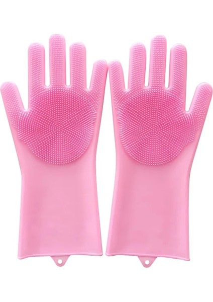 Pembe Tarzı Sihirli Silikon Eldiven Mutfak Necessaire Temizlik Bulaşık Yıkama Kauçuk Fırçalama Eldiven Çok Fonksiyonlu Ev Çalışma Eldivenleri Nitril (Yurt Dışından)