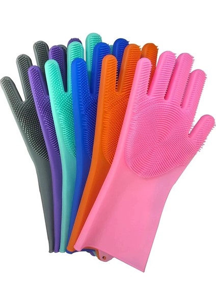 Pembe Tarzı Sihirli Silikon Eldiven Mutfak Necessaire Temizlik Bulaşık Yıkama Kauçuk Fırçalama Eldiven Çok Fonksiyonlu Ev Çalışma Eldivenleri Nitril (Yurt Dışından)
