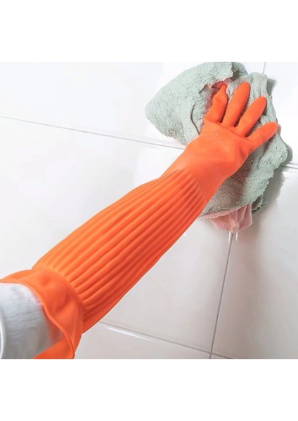 Turuncu Tarzı 56CM Su Geçirmez Ev Eldivenleri Sıcak Bulaşık Yıkama Eldiveni Su Toz Durdurma Temizleme Uzun Lastik Eldiven Ev Işi Mutfak Gereçleri (Yurt Dışından) fırsatları