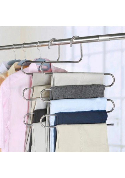 Gümüş Tarzı Çok Fonksiyonlu Paslanmaz Çelik Pantolon Askısı 5 Katmanlar Pantolon Depolama Elbise Rafı S Tipi Kaymaz Kurutma Rafı Banyo Organizatör (Yurt Dışından) modelleri