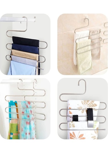 Gümüş Tarzı Çok Fonksiyonlu Paslanmaz Çelik Pantolon Askısı 5 Katmanlar Pantolon Depolama Elbise Rafı S Tipi Kaymaz Kurutma Rafı Banyo Organizatör (Yurt Dışından) fırsatları