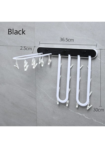 Siyah Stil No.24 Boyutu Yumruksuz Katlanır Askı Çok Fonksiyonlu Duvara Monte Klipler Tuvalet Kapalı Balkon Kurutma Çorap Ev Seyahat Için Artefakt (Yurt Dışından)