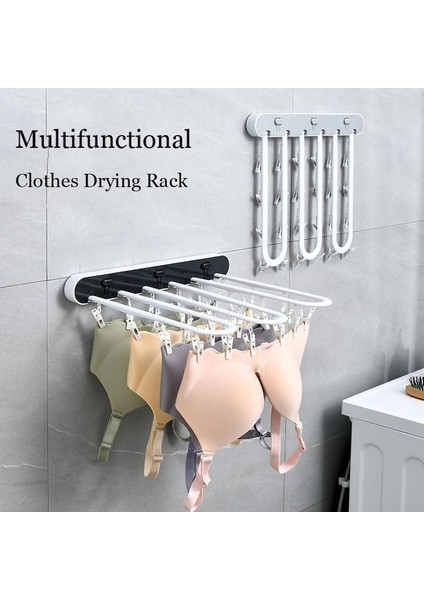 Siyah Stil No.24 Boyutu Yumruksuz Katlanır Askı Çok Fonksiyonlu Duvara Monte Klipler Tuvalet Kapalı Balkon Kurutma Çorap Ev Seyahat Için Artefakt (Yurt Dışından) modelleri