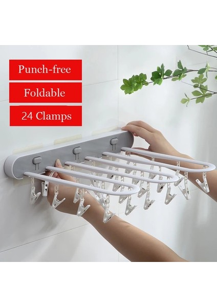 Siyah Stil No.24 Boyutu Yumruksuz Katlanır Askı Çok Fonksiyonlu Duvara Monte Klipler Tuvalet Kapalı Balkon Kurutma Çorap Ev Seyahat Için Artefakt (Yurt Dışından) fırsatları