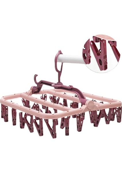 Kırmızı-Pembe Tarzı No.32 Boyutu Çok Fonksiyonlu Plastik Elbise Askısı Katlanır Klip Elbise Askısı Iç Çorap Depolama Rafı 32 Klipler Rüzgar Geçirmez Havalandırma Rafı (Yurt Dışından)