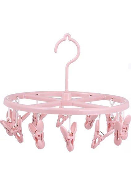 Pembe Tarzı No.12 Boyutu 360 Derece Plastik Dönebilen Yuvarlak Elbise Askıları Klipsli Rüzgar Geçirmez Elbise Kurutma Rafı Soket Askı Tokalı (Yurt Dışından)