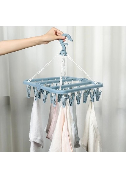 Yeşil Stil Katlanır Elbise Kurutma Makinesi Askısı 32 Klipler Çok Fonksiyonlu Plastik Kurutma Rafı Ev Yatak Odası Balkon Dolap Çamaşır Ipi Rüzgar Geçirmez (Yurt Dışından) modelleri