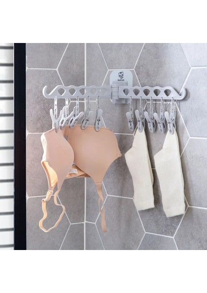 Gri Tarzı Klipler ile Döndür Elbise Askısı Sutyen Çorap Kurutma Rafı Duvara Montaj Katlanabilir Elbise Kurutma Çamaşır Rafı Banyo Organizatör (Yurt Dışından) fırsatları