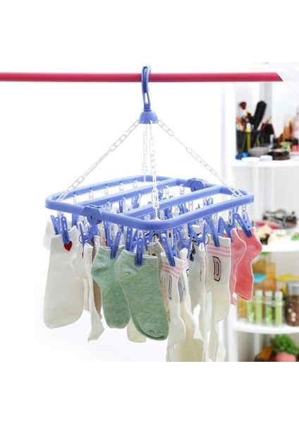 Mavi Stil 32 Klip Askı Katlanabilir Plastik Çorap Havlu Elbise Askısı Raf Ev Çorap Iç Kurutma Raf Askıları Ev Elbise Klip (Yurt Dışından)
