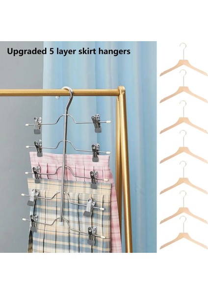 Siyah Stil Pantolon Askısı Ayarlanabilir Yerden Tasarruflu Su Geçirmez 5 Katmanlı Etek Askısı Pantolon Kelepçe Tutucu Paslanmaz Çelik Ev Aksesuarları (Yurt Dışından)