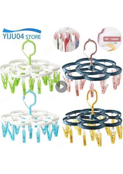 Yeşil Tarzı 16 Klipler Kurutma Rafları Plastik Katlanır Elbise Kurutma Makinesi Askı Çocuk Yetişkinler Rüzgar Geçirmez Çorap Iç Çamaşırı Ev Çamaşır Depolama (Yurt Dışından)