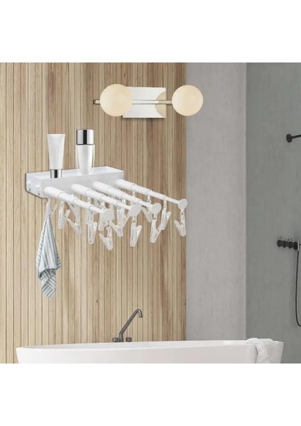 Beyaz Stil Duvara Monte Çamaşır Kurutma Rafı Geri Çekilebilir Iç Kurutma Rafı Space Saver Katlanır Elbise Çorap Külot Askısı Klipsli (Yurt Dışından) modelleri
