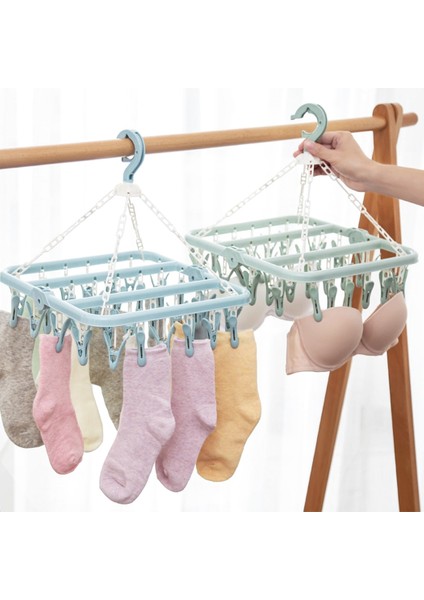 Mavi Stil 1 Adet Kurutma Askısı 32 Klipsli Dönebilen Premium Pp Plastik Katlanabilir Askı Çorap Klipsi Elbise Askısı Kurutma Klipsi Ev Depolama Tutucu (Yurt Dışından) fırsatları