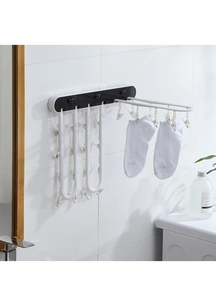 Siyah Stil Duvar Asılı Ev Kurutma Rafları Çorap Çok Klipler Yumruksuz Duvara Asılı Katlanır Balkon Banyo Kurutma Rafı (Yurt Dışından)