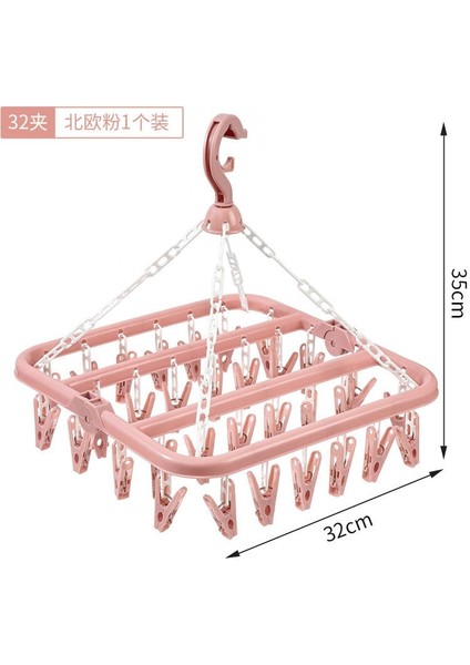 Pembe Tarzı 32 Klipler Katlanır Elbise Kurutma Makinesi Askısı Rüzgar Geçirmez Çorap Iç Çamaşırı Kurutma Rafı Ev Çocuk Yetişkinler Depolama Çamaşır Rafı (Yurt Dışından)