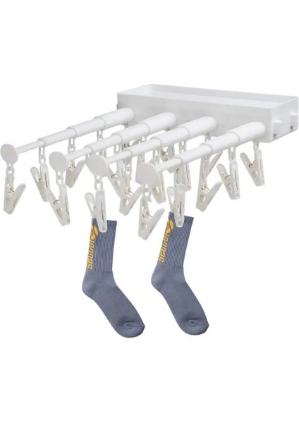 Beyaz Stil Iç Çamaşırı Duvara Monte Kurutma Rafı Teleskopik Asılı Raf Tasarımı Yumruksuz Space Saver Elbise Askısı Klipler ile Külot (Yurt Dışından) fiyatları