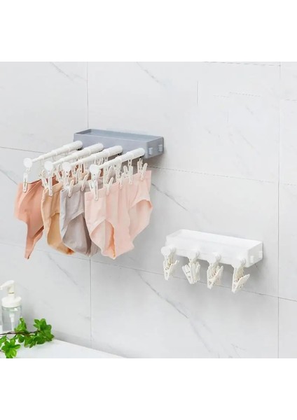 Beyaz Stil Iç Çamaşırı Duvara Monte Kurutma Rafı Teleskopik Asılı Raf Tasarımı Yumruksuz Space Saver Elbise Askısı Klipler ile Külot (Yurt Dışından) modelleri