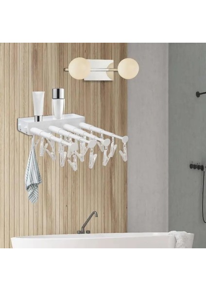 Beyaz Stil Iç Çamaşırı Duvara Monte Kurutma Rafı Teleskopik Asılı Raf Tasarımı Yumruksuz Space Saver Elbise Askısı Klipler ile Külot (Yurt Dışından) fırsatları