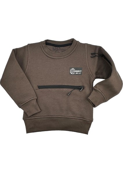Çift Fermuar Detaylı Erkek Bebek Sweat Kahverengi