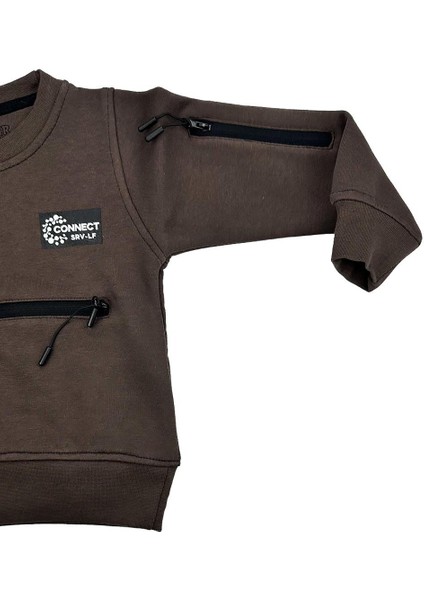 Çift Fermuar Detaylı Erkek Bebek Sweat Kahverengi