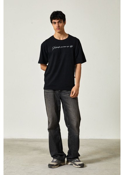 Yarım Oversize Baskılı T-Shirt L - Siyah fiyatları