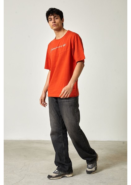 Yarım Oversize Baskılı T-Shirt S - Turuncu fiyatları