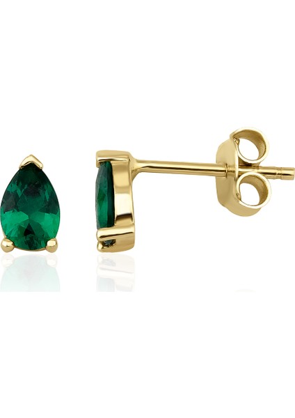14 Ayar Altın Kök Zümrüt Damla Taş Detaylı Küpe
