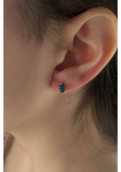 14 Ayar Altın Kök Zümrüt Damla Taş Detaylı Küpe fiyatları