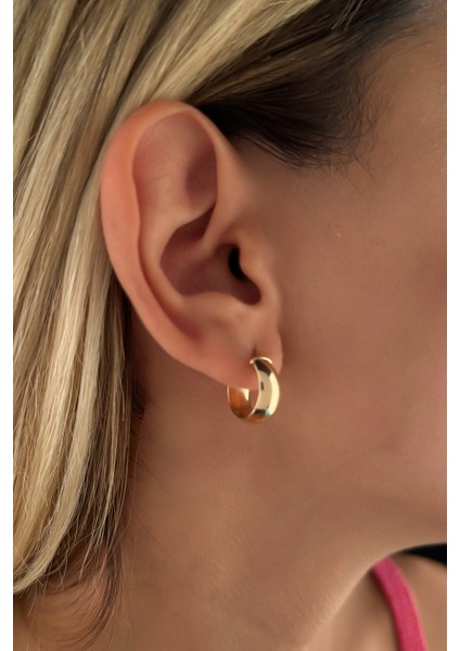 14 Ayar Altın Bombeli Geniş Halka Küpe