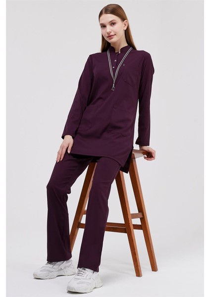 Happiness Modest - Likralı Doktor Hemşire Tesettür Forma Takımı, Mürdüm