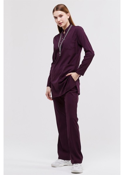 Happiness Modest - Likralı Doktor Hemşire Tesettür Forma Takımı, Mürdüm modelleri