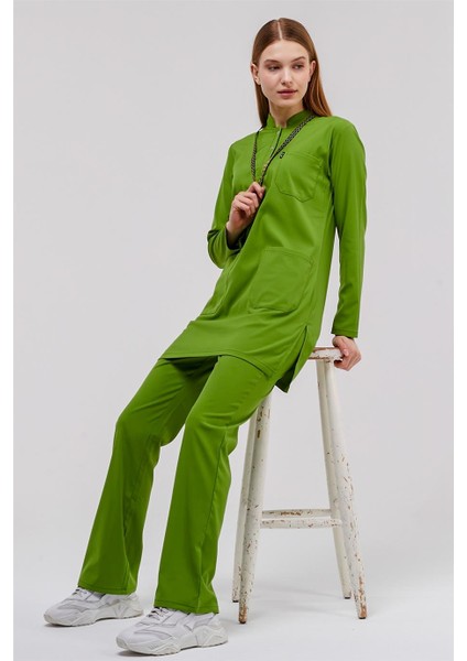 Happiness Modest - Likralı Doktor Hemşire Tesettür Forma Takımı, Fıstık Yeşili