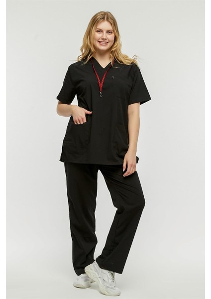 Ultralycra Comfy - Büyük Beden Likralı Doktor Hemşire Forma Takımı (Unı), Siyah modelleri